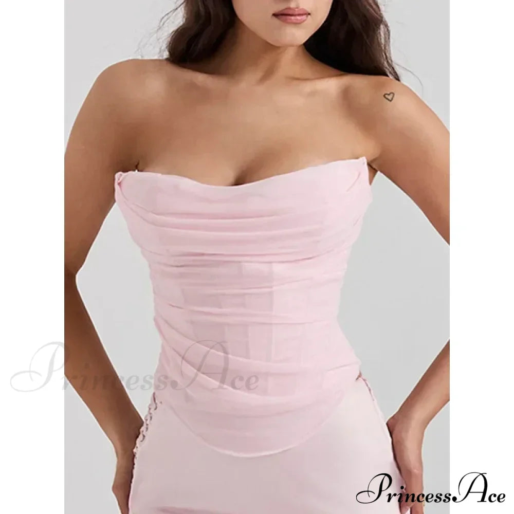 Pink Mesh Stylish Tube Corset Top image 1