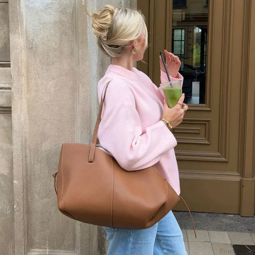 Pink O-neck Loose Casual Pullover Sweater image 6