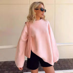 Pink O-neck Loose Casual Pullover Sweater image 3