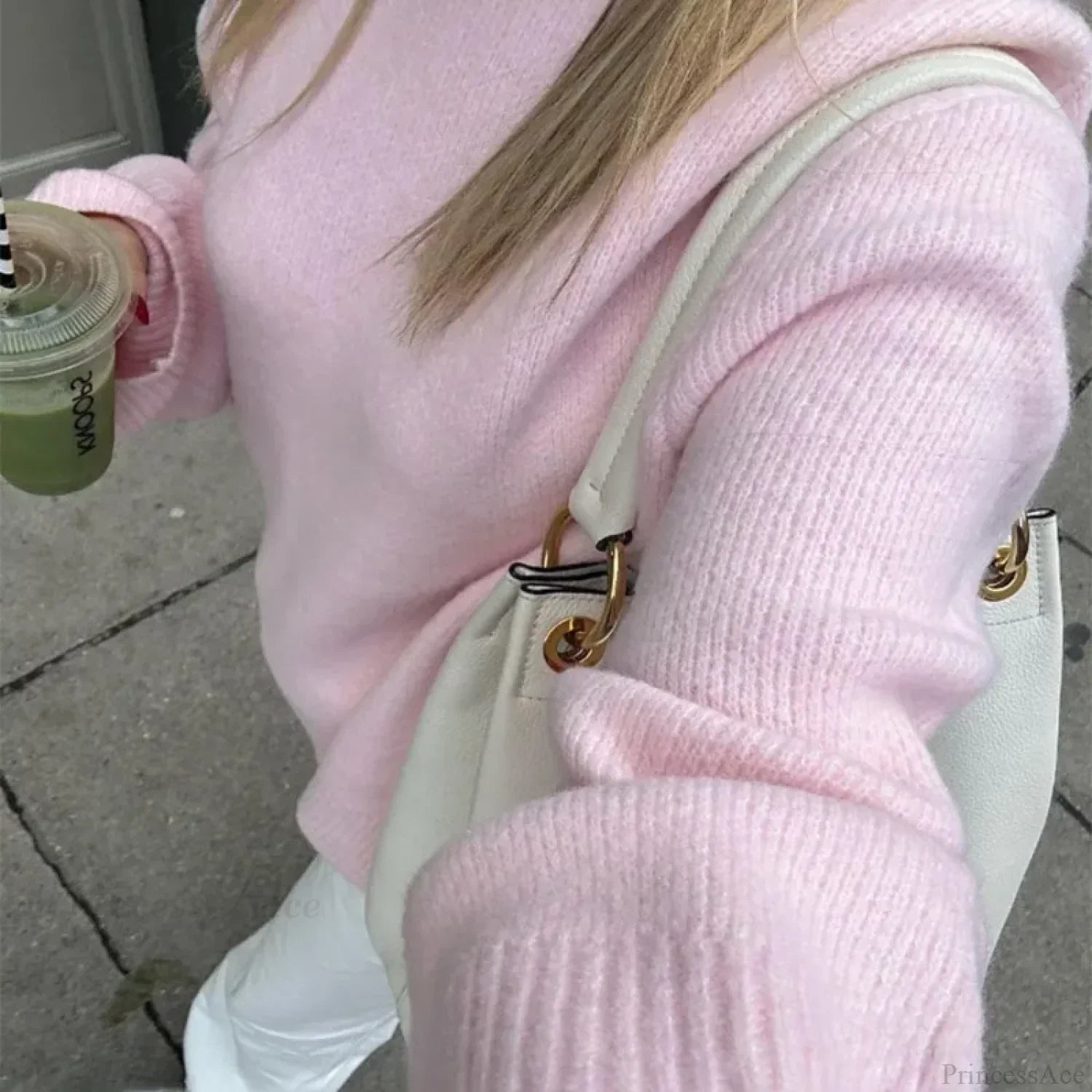 Pink O-neck Loose Casual Pullover Sweater image 5