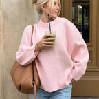 Pink O-neck Loose Casual Pullover Sweater image 2