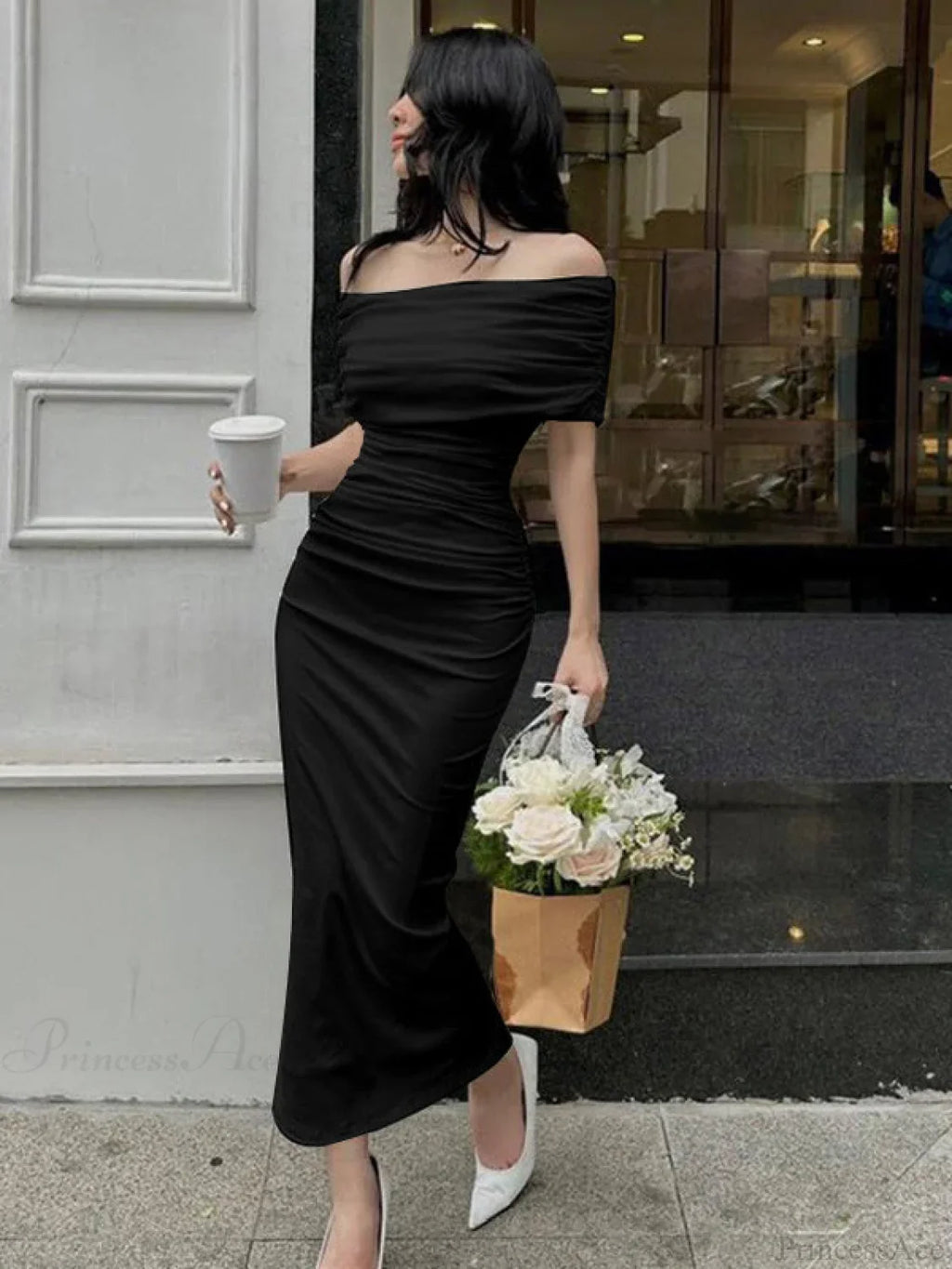 Pink Off Shoulder Bodycon Midi Dress image 5