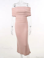 Pink Off Shoulder Bodycon Midi Dress image 3