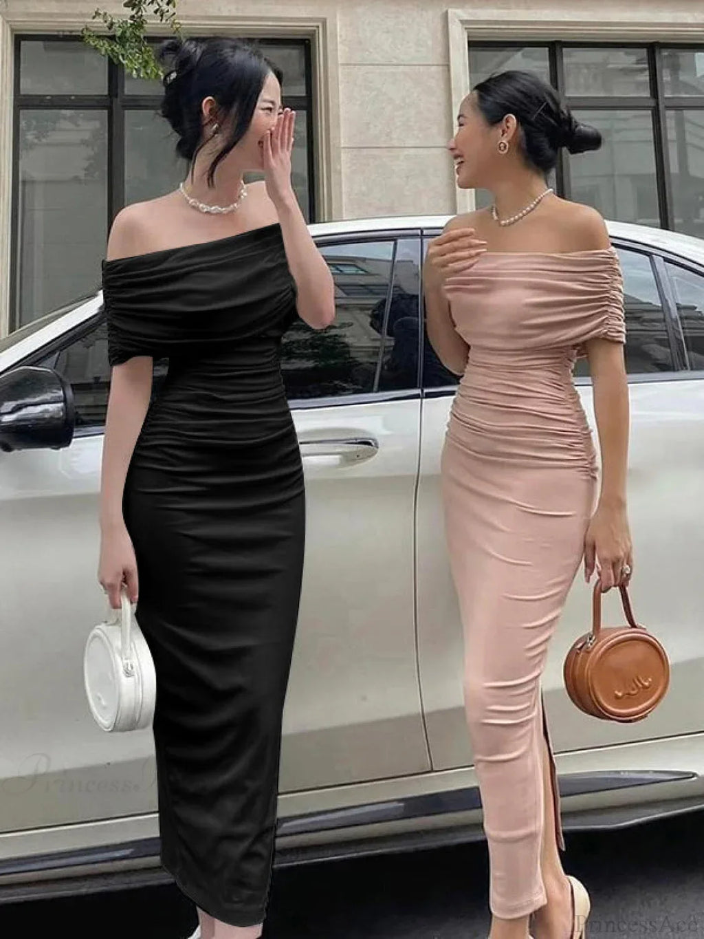 Pink Off Shoulder Bodycon Midi Dress image 1