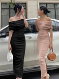 Pink Off Shoulder Bodycon Midi Dress image 1