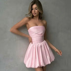 Pink Pleated One-Shoulder Mini Dress image 9