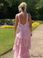 Pink Pleated Stylish Halter Maxi Dress image 4
