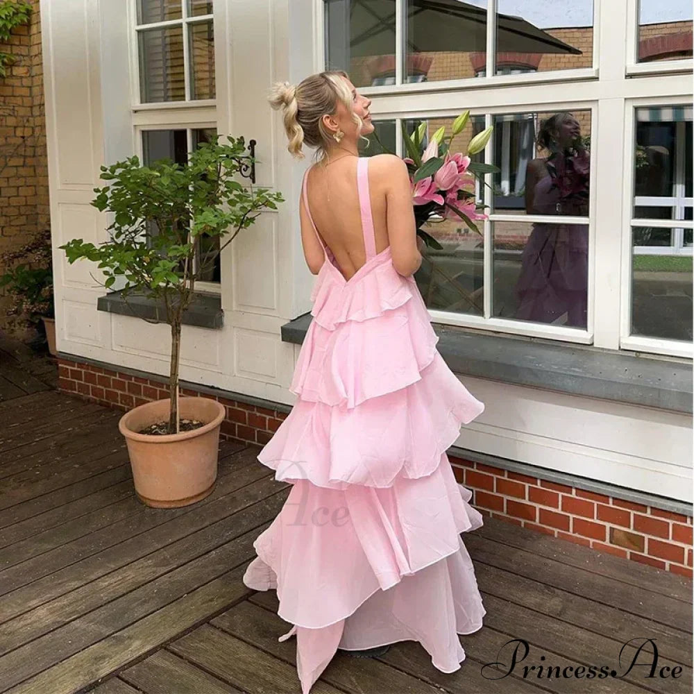 Pink Pleated Stylish Halter Maxi Dress image 8