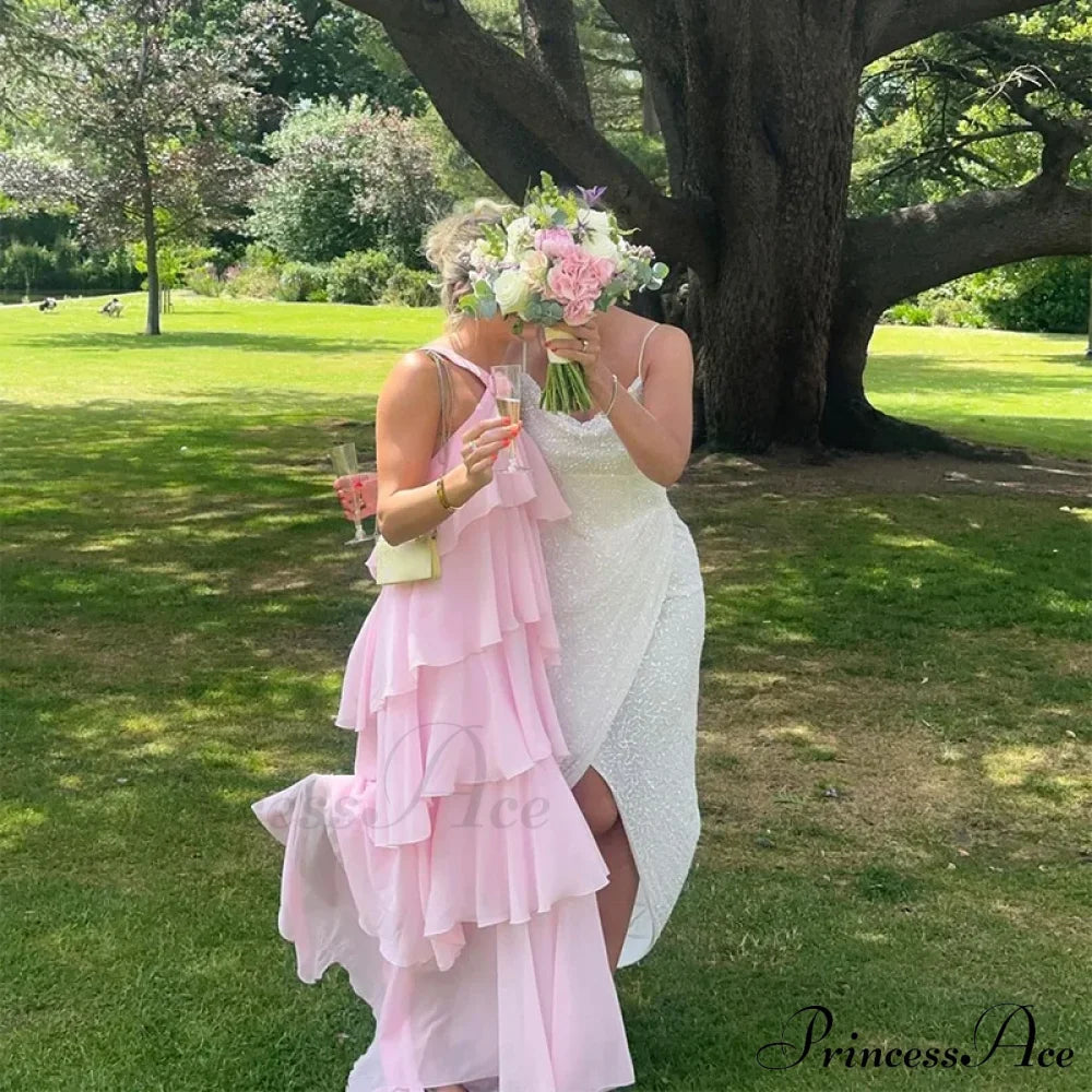 Pink Pleated Stylish Halter Maxi Dress image 13
