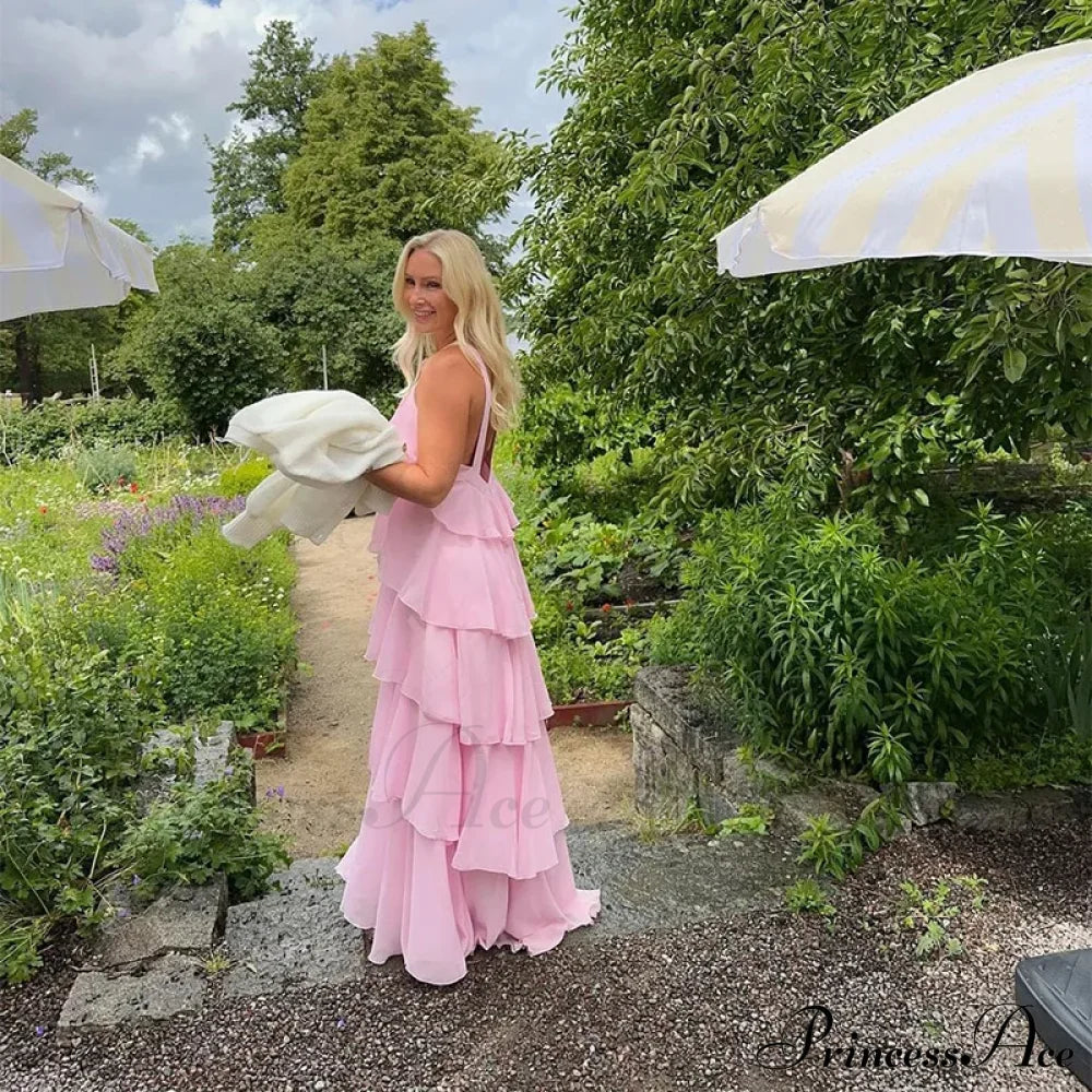 Pink Pleated Stylish Halter Maxi Dress image 15