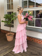 Pink Pleated Stylish Halter Maxi Dress image 1