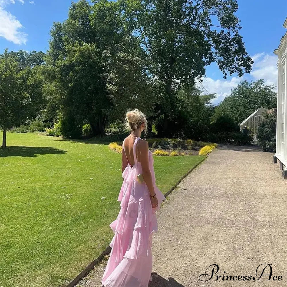 Pink Pleated Stylish Halter Maxi Dress image 16