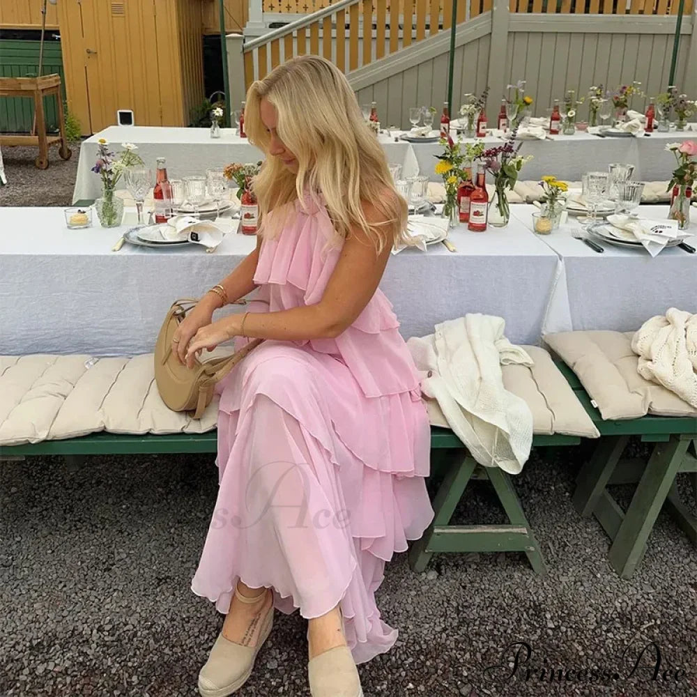 Pink Pleated Stylish Halter Maxi Dress image 12