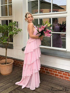 Pink Pleated Stylish Halter Maxi Dress image 7