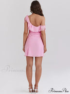 Pink Ruffled Stylish Shoulder Mini Dress image 4