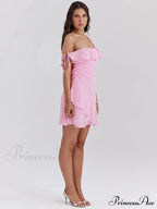 Pink Ruffled Stylish Shoulder Mini Dress image 3