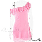 Pink Ruffled Stylish Shoulder Mini Dress image 7