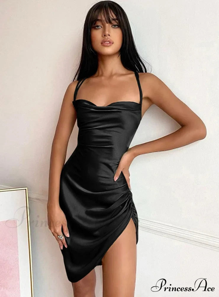 Pink Satin Bodycon Sling Slit Dress for Women image 5