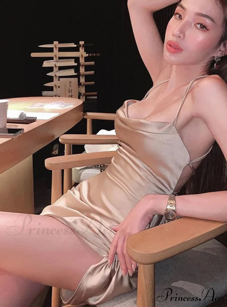 Pink Satin Bodycon Sling Slit Dress for Women image 9
