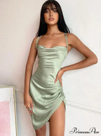 Pink Satin Bodycon Sling Slit Dress for Women image 4