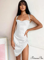 Pink Satin Bodycon Sling Slit Dress for Women image 3
