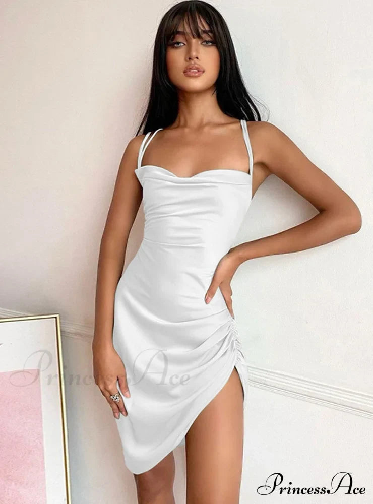 Pink Satin Bodycon Sling Slit Dress for Women image 3