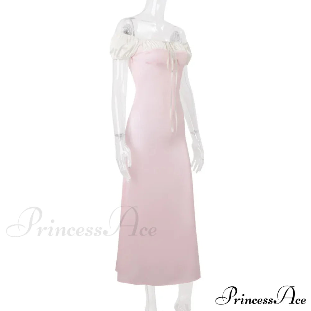 Pink Satin Ruched Charming Contrast Sleeve Dress image 7
