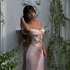 Pink Satin Ruched Charming Contrast Sleeve Dress image 21