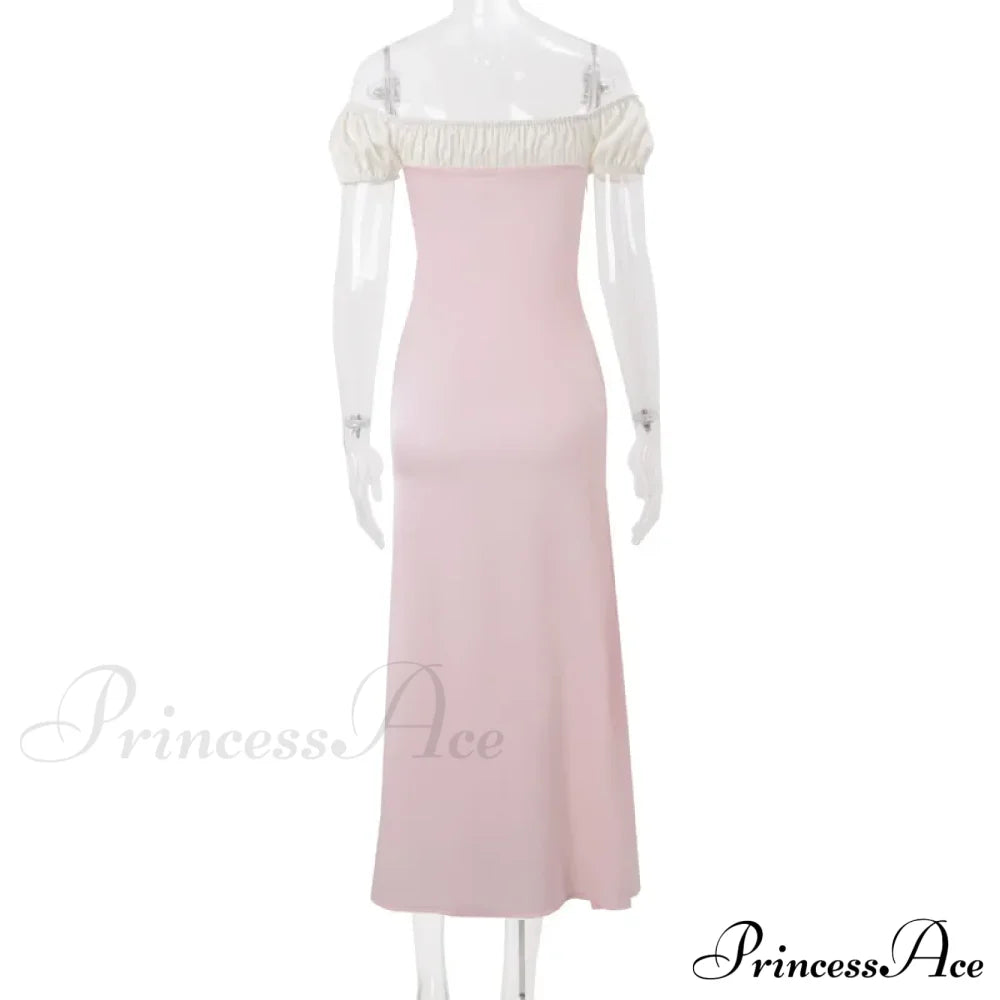 Pink Satin Ruched Charming Contrast Sleeve Dress image 8