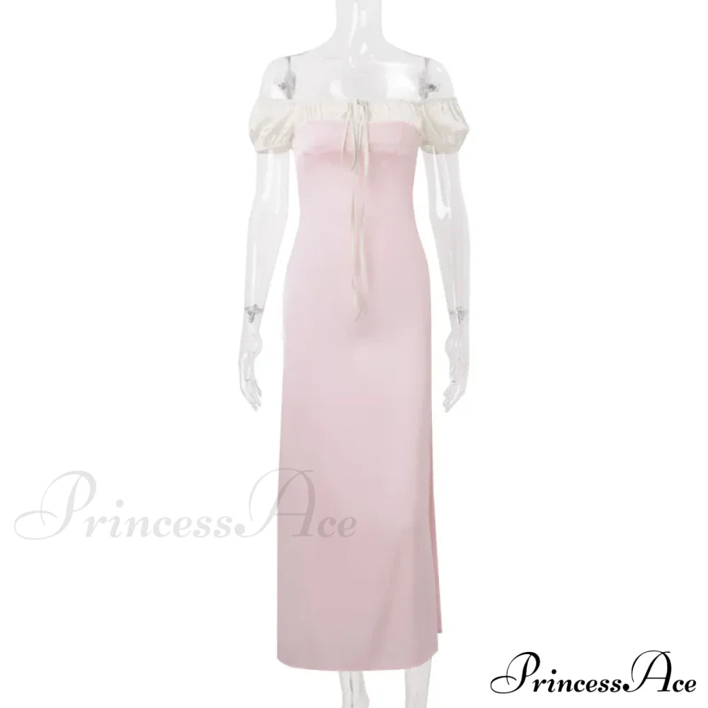Pink Satin Ruched Charming Contrast Sleeve Dress image 6