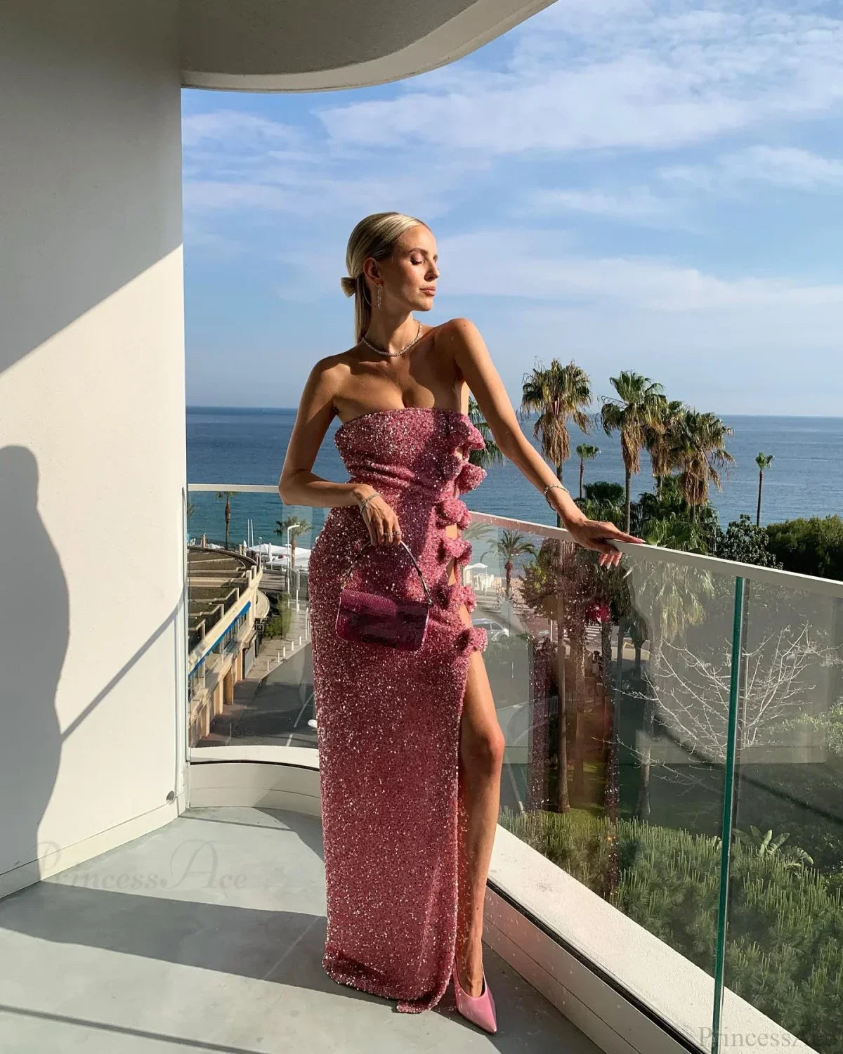 Pink Sequin Off-Shoulder Party Dress image 2