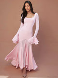 Pink Square Collar Maxi Vacation Dress image 4