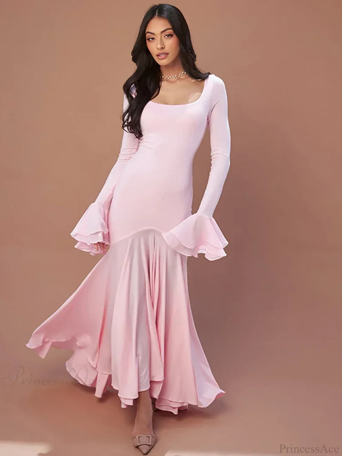 Pink Square Collar Maxi Vacation Dress image 4