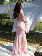 Pink Square Collar Maxi Vacation Dress image 3