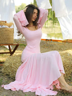 Pink Square Collar Maxi Vacation Dress image 2