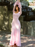 Pink Square Collar Maxi Vacation Dress image 1