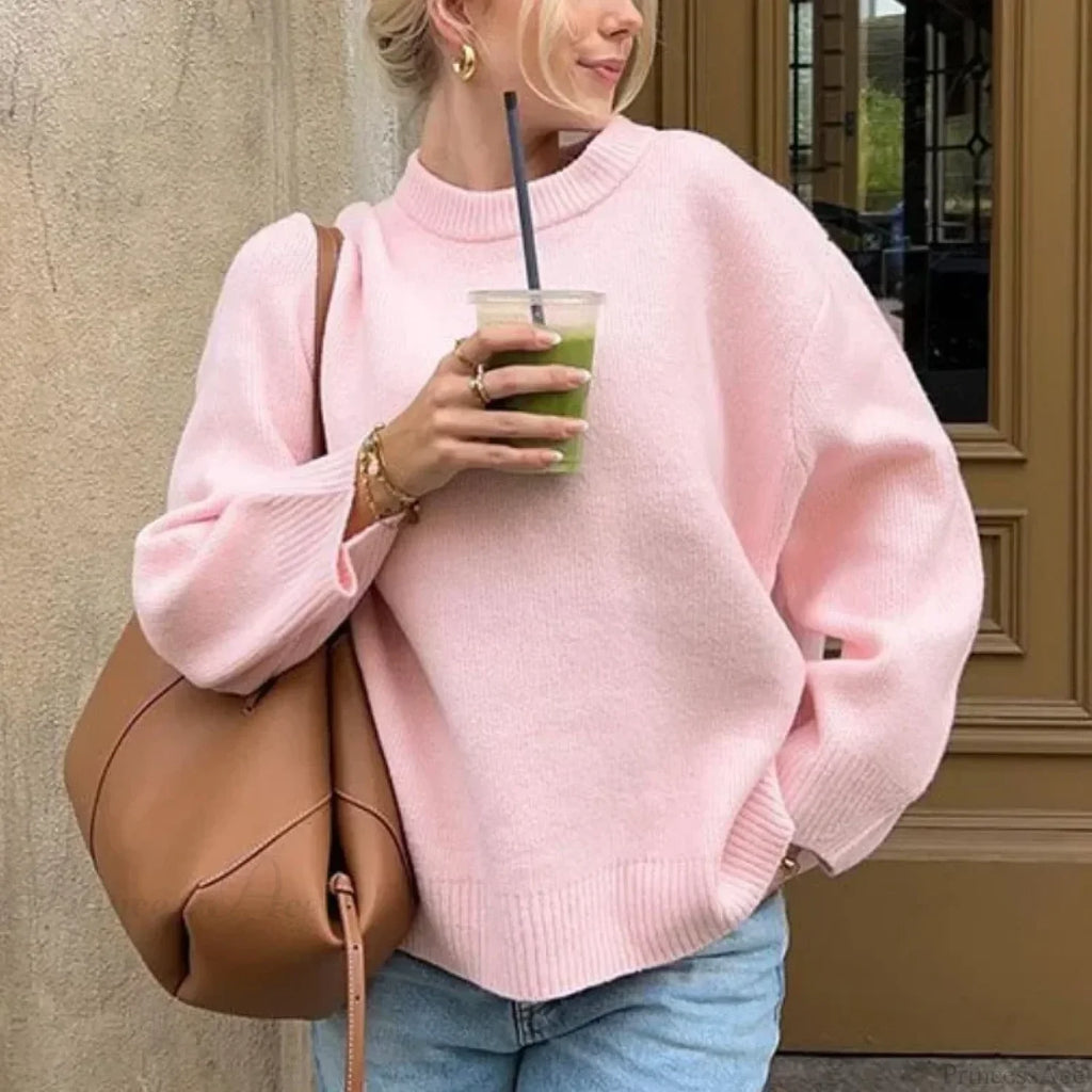 Pink Streetwear O-neck Sweater image 3