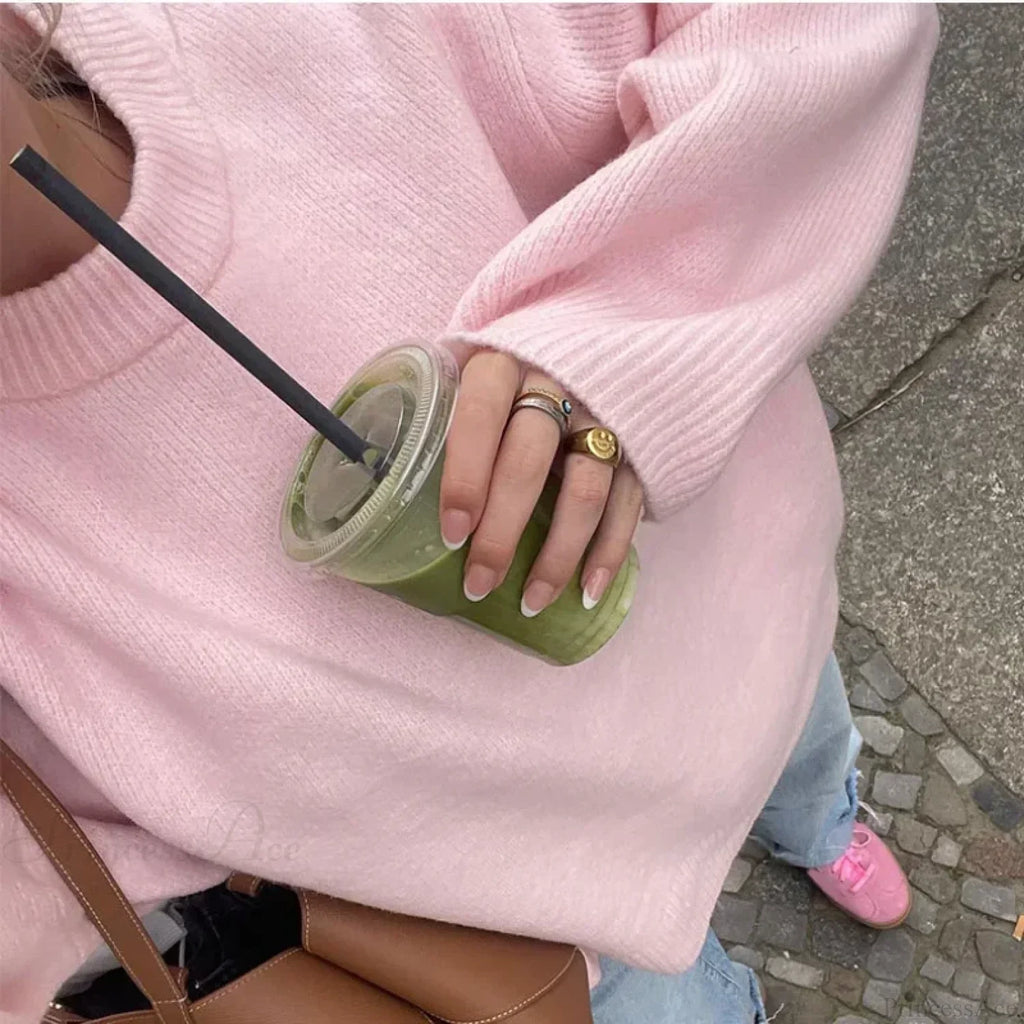 Pink Streetwear O-neck Sweater image 4