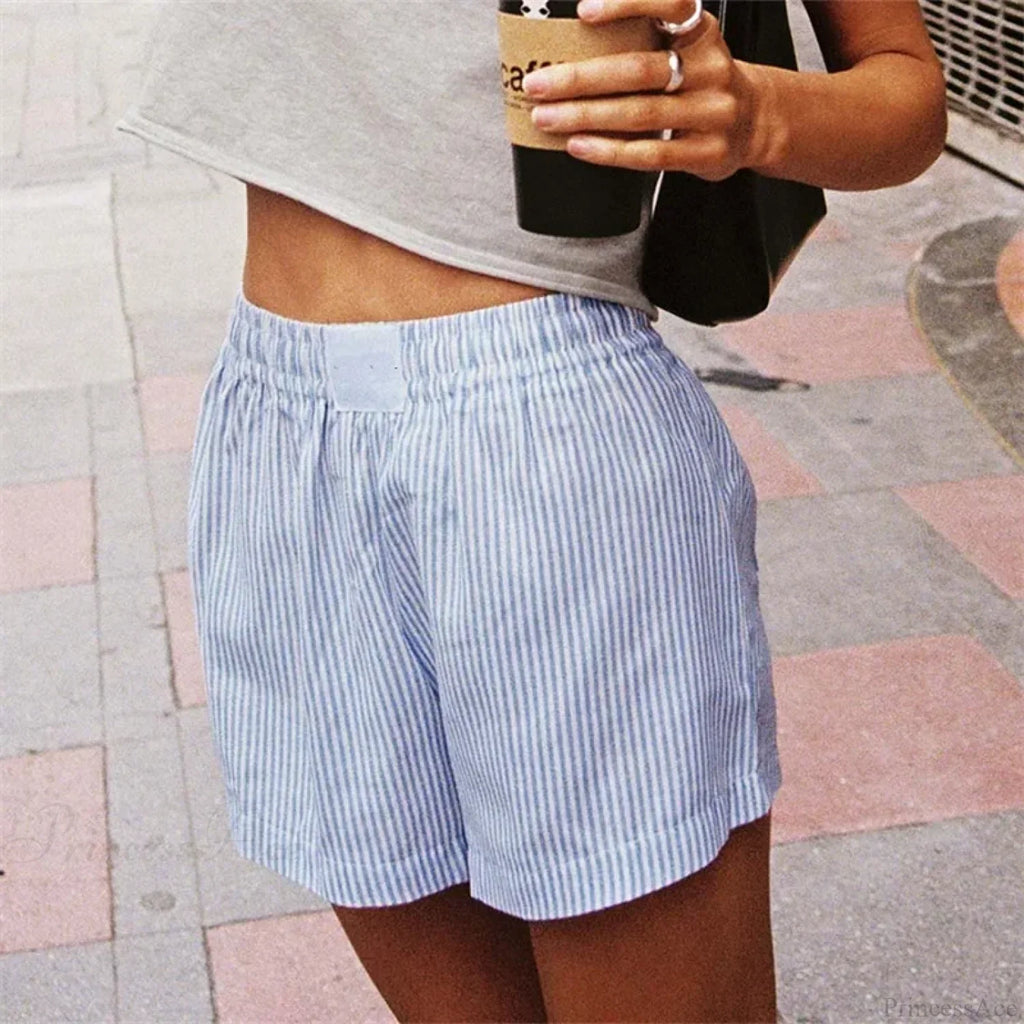 Pink Striped Elastic Waist Short image 4