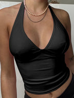 Pink V-Neck Halter Backless Skinny Corset Camisole Tank Top image 2