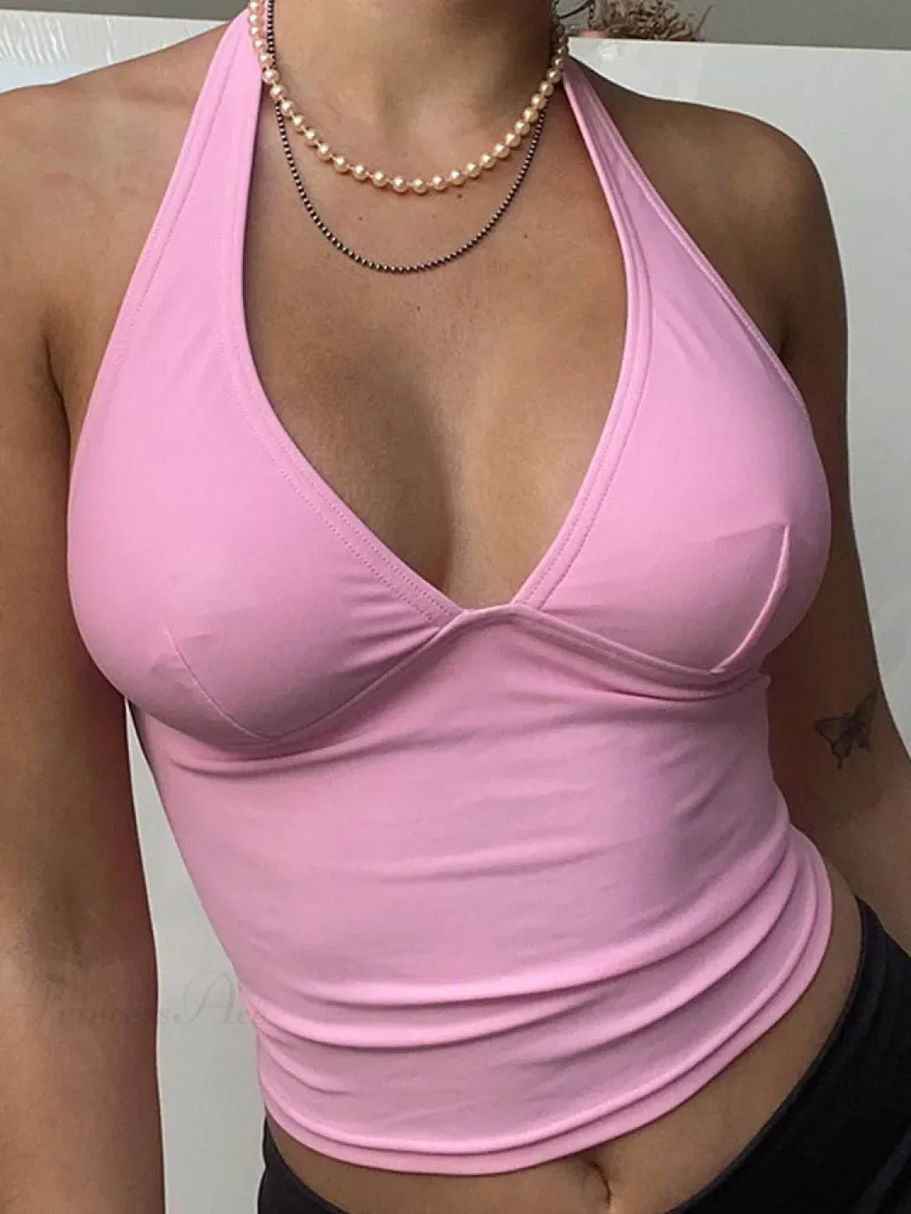 Pink V-Neck Halter Backless Skinny Corset Camisole Tank Top image 1