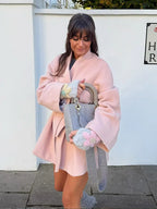 Pink V-neck Woolen Belted Coat image 2
