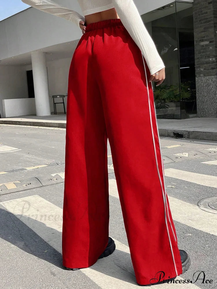 Piping Drawstring Waist Wide Leg Pants image 2