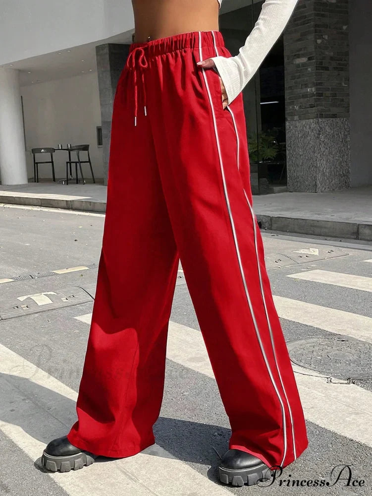 Piping Drawstring Waist Wide Leg Pants image 6
