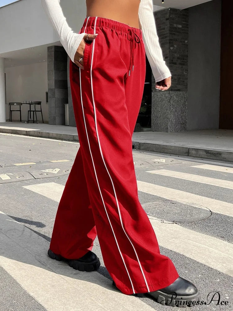 Piping Drawstring Waist Wide Leg Pants image 7