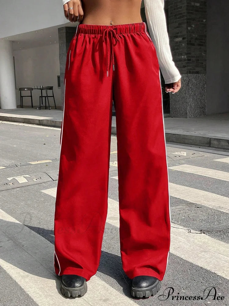 Piping Drawstring Waist Wide Leg Pants image 4