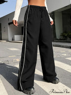 Piping Drawstring Waist Wide Leg Pants image 9