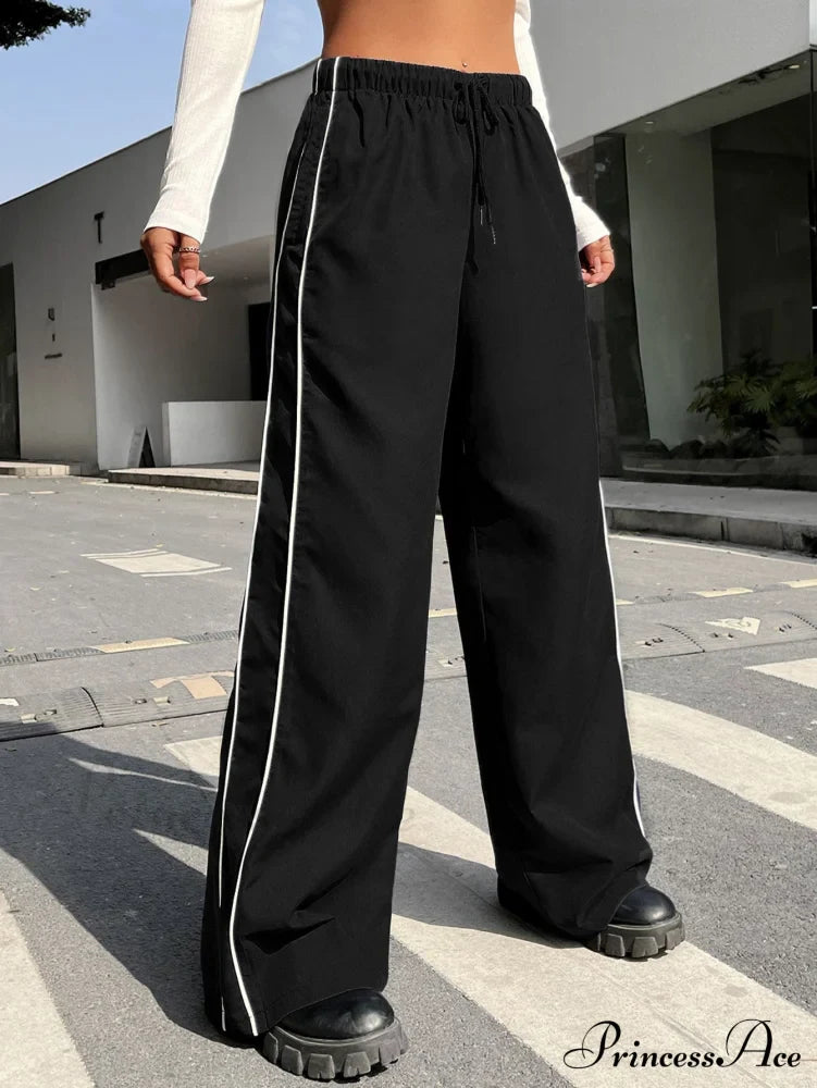 Piping Drawstring Waist Wide Leg Pants image 9