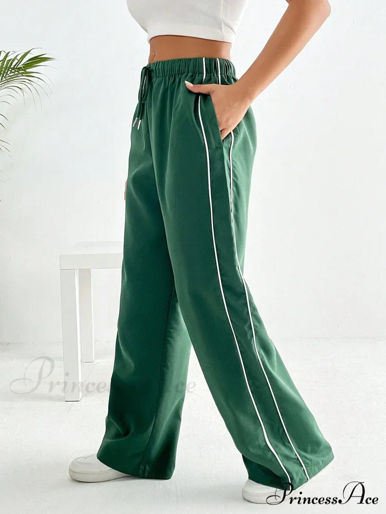Piping Drawstring Waist Wide Leg Pants image 10