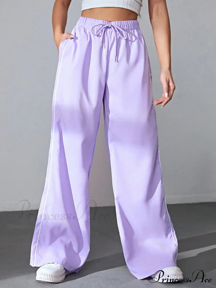 Piping Drawstring Waist Wide Leg Pants image 11